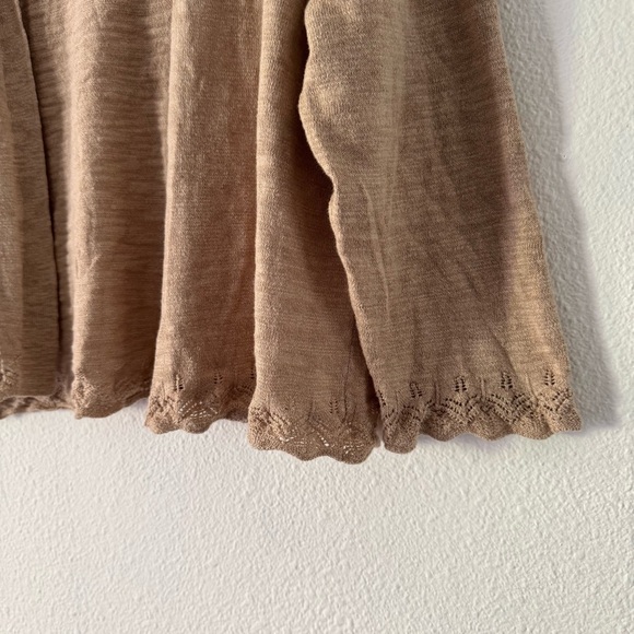 Beige Cardigan Large Lace Trim Open Front Cozy Quiet Luxury Coastal Grandma - Picture 5 of 12